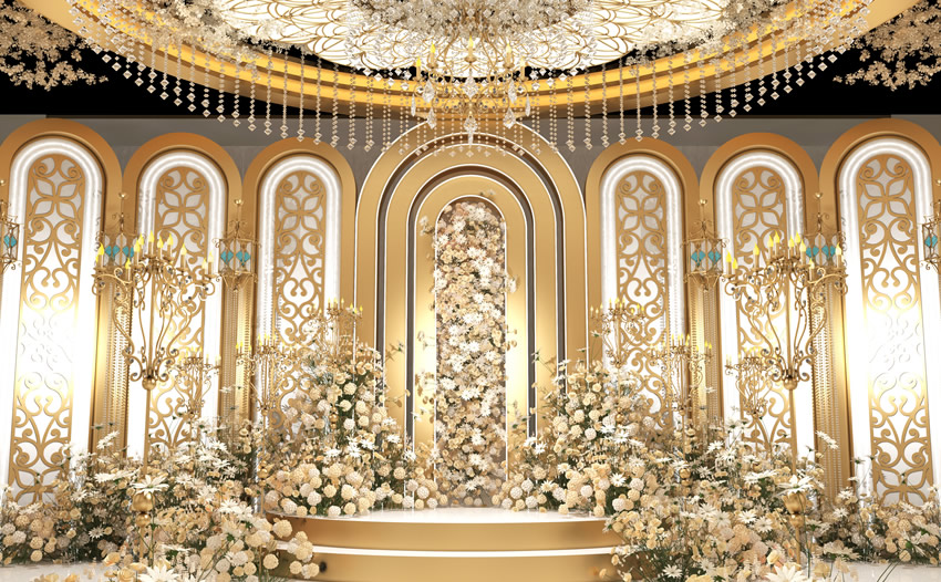 盐津香槟色调婚礼堂效果展示